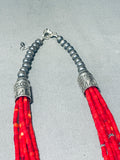 Beautiful Red Coral Native American Navajo Sterling Silver Drum Necklace-Nativo Arts