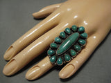 Magnificent Vintage Native American Navajo Green Turquoise Sterling Silver Ring-Nativo Arts