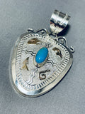 Dazzling Native American Navajo Signed Kingman Turquoise 12kgf Bear Sterling Silver Pendant-Nativo Arts