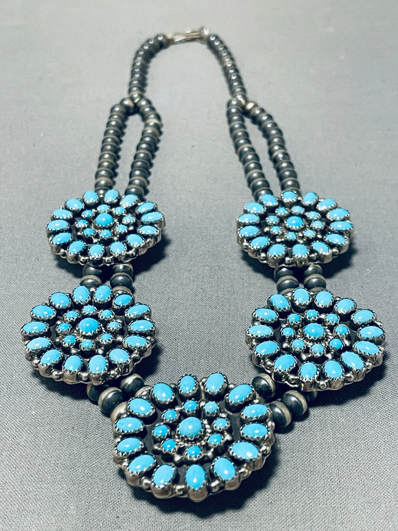 One Of The Most Unique Vintage Native American Navajo Sun Of Turquoise Sterling Silver Necklace-Nativo Arts