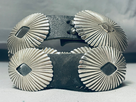 Tommy Charlie Vintage Native American Navajo Hand Tooled Sterling Silver Concho Belt-Nativo Arts