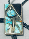 Very Unique Vintage Native American Navajo Contemporist Sterling Silver Turquoise Bolo Tie-Nativo Arts