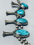 Incredible Vintage Native American Navajo Turquoise Sterling Silver Squash Blossom Necklace-Nativo Arts