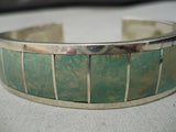 Superior Vintage Native American Navajo Royston Turquoise Inlay Sterling Silver Bracelet-Nativo Arts