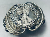 One Of Most Unique Vintage Native American Navajo Sterling Silver Coin Leaf Bracelet-Nativo Arts