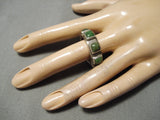 Native American Thick And Heavy Vintage Navajo Green Turquoise Sterling Silver Ring Old-Nativo Arts