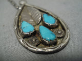 Vintage Native American Navajo Necklace Sterling Silver Blue Turquoise Turquoise Old-Nativo Arts