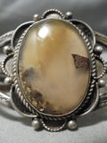 Earlier Vintage Native American Navajo Agate Petrified Wood Sterling Silver Bracelet Old-Nativo Arts