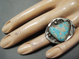 Huge Early #8 Turquoise Vintage Native American Navajo Sterling Silver Ring Old-Nativo Arts