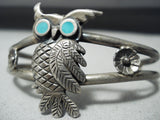 Early Rare Vintage Native American Navajo Owl Turquoise Sterling Silver Bracelet-Nativo Arts