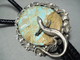 Native American 218 Gram Gecko Royston Turquoise Sterling Silver Lizard Bolo Tie-Nativo Arts
