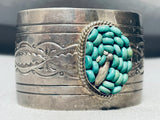One Of The Most Unique Vintage Native American Navajo Turquoise Inlay Sterling Silver Bracelet-Nativo Arts