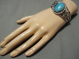 Superior Vintage Native American Navajo Carico Lake Turquoise Sterling Silver Bracelet Old-Nativo Arts