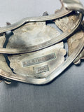 Ceremonial Vintage Native American Zuni Turquoise Kachina Sterling Silver Bracelet-Nativo Arts