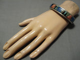 Extremely Thick Heavy!! Vintage Native American Navajo Inlay Turquoise Sterling Silver Bracelet-Nativo Arts