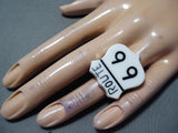 Dynamic Navajo Inlay Jet Sterling Silver Route 66 Ring Native American-Nativo Arts
