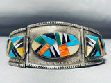 One Of Most Unique Ever Vintage Native American Navajo Turquoise Inlay Sterling Silver Bracelet-Nativo Arts
