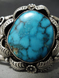 Vivid Blue Vintage Native American Navajo Sterling Silver Leaf Bracelet Old-Nativo Arts