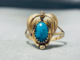 Solid 14k Gold Vintage Native American Navajo Turquoise Ring Old-Nativo Arts