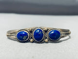 Triple Moon Vintage Native American Navajo Lapis Sterling Silver Bracelet-Nativo Arts