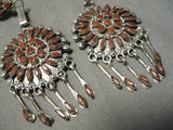 Fabulous Vintage Native American Zuni Coral Needlepoint Sterling Silver Earrings-Nativo Arts
