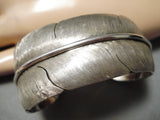 So Detailed!! Time Consuming Vintage Native American Navajo Feather Sterling Silver Bracelet-Nativo Arts