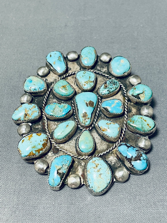 Chunky Nugget Vintage Native American Navajo Kingman Turquoise Sterling Silver Pin/ Pendant-Nativo Arts