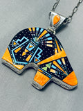 148 Gram Rare Intricate Native American Navajo Turquoise Sterling Silver Bear Necklace-Nativo Arts