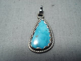 Beautiful Vintage Native American Navajo Kingman Turquoise Sterling Silver Pendant-Nativo Arts