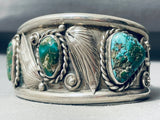 Handmade Wings Vintage Native American Navajo Green Turquoise Sterling Silver Bracelet-Nativo Arts