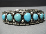 Excellent Vintage Navajo Turquoise Sterling Silver Bracelet Old Native American-Nativo Arts