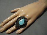 Incredible Vintage Native American Navajo Large Teardrop Turquoise Sterling Silver Ring Old-Nativo Arts