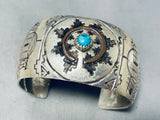 Rare Vintage Native American Hopi Signed Kingman Turquoise Sterling Silver Storyteller Bracelet-Nativo Arts