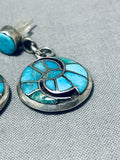 Exquisite Vintage Native American Zuni Blue Gem Turquoise Sterling Silver Earrings-Nativo Arts