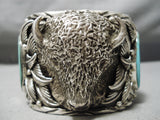 Exceptional Native American Navajo Turquoise Sterling Silver Buffalo Bracelet-Nativo Arts