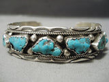 Rare Triangle Nuggets Vintage Native American Navajo Turquoise Sterling Silver Bracelet Old-Nativo Arts