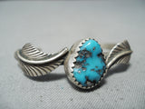 Fantastic Vintage Native American Navajo Morenci Turquoise Sterling Silver Baby Bracelet Old-Nativo Arts