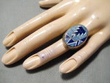 One Of The Best Vintage Native American Navajo Lapis Inlay Sterling Silver Heavy Ring-Nativo Arts