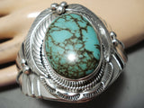Detailed Huge Vintage Native American Navajo Green Turquoise Sterling Silver Leaf Bracelet-Nativo Arts