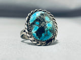 Incredible Vintage Native American Navajo Pilot Mountain Turquoise Sterling Silver Ring-Nativo Arts