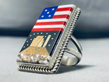 One Of Best Native American Navajo Coral Lapis Sterling Silver Flag Monument Valley Ring-Nativo Arts