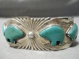 Intricate!! Vintage Native American Navajo Green Turquoise Bear Sterling Silver Bracelet-Nativo Arts