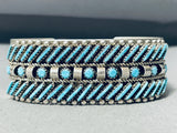 Native American Rare Slanted Turquoise Vintage Navajo Sterling Silver Bracelet Signed-Nativo Arts