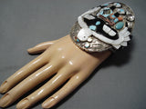 Opulent Vintage Native American Zuni Kendalll Shebola Turquoise Sterling Silver Dancer Bracelet-Nativo Arts