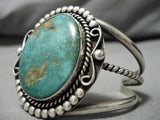 Huge Domed Royston Turquoise Vintage Native American Navajo Sterling Silver Bracelet Cuff-Nativo Arts