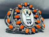 Museum Vintage Native American Navajo Kachina Coral Sterling Silver Inlay Bracelet-Nativo Arts