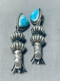 Advanced Workmanship Native American Navajo Turquoise Sterling Silver Hogan Earrings-Nativo Arts