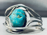 Very Unique Twisting Silver Vintage Native American Navajo Turquoise Sterling Bracelet-Nativo Arts