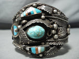 Authentic Museum Vintage Native American Navajo Turquoise Inlay Sterling Silver Bracelet-Nativo Arts