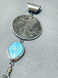 Unforgettable Native American Navajo Blue Gem Turquoise & Coin Sterling Silver Pendant-Nativo Arts